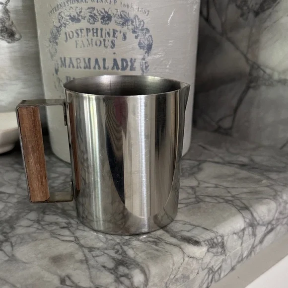 Vintage Stainless Steel Milk Frothing Pitcher with Wooden Teak Handle MCM Danish - Picture 5 of 8